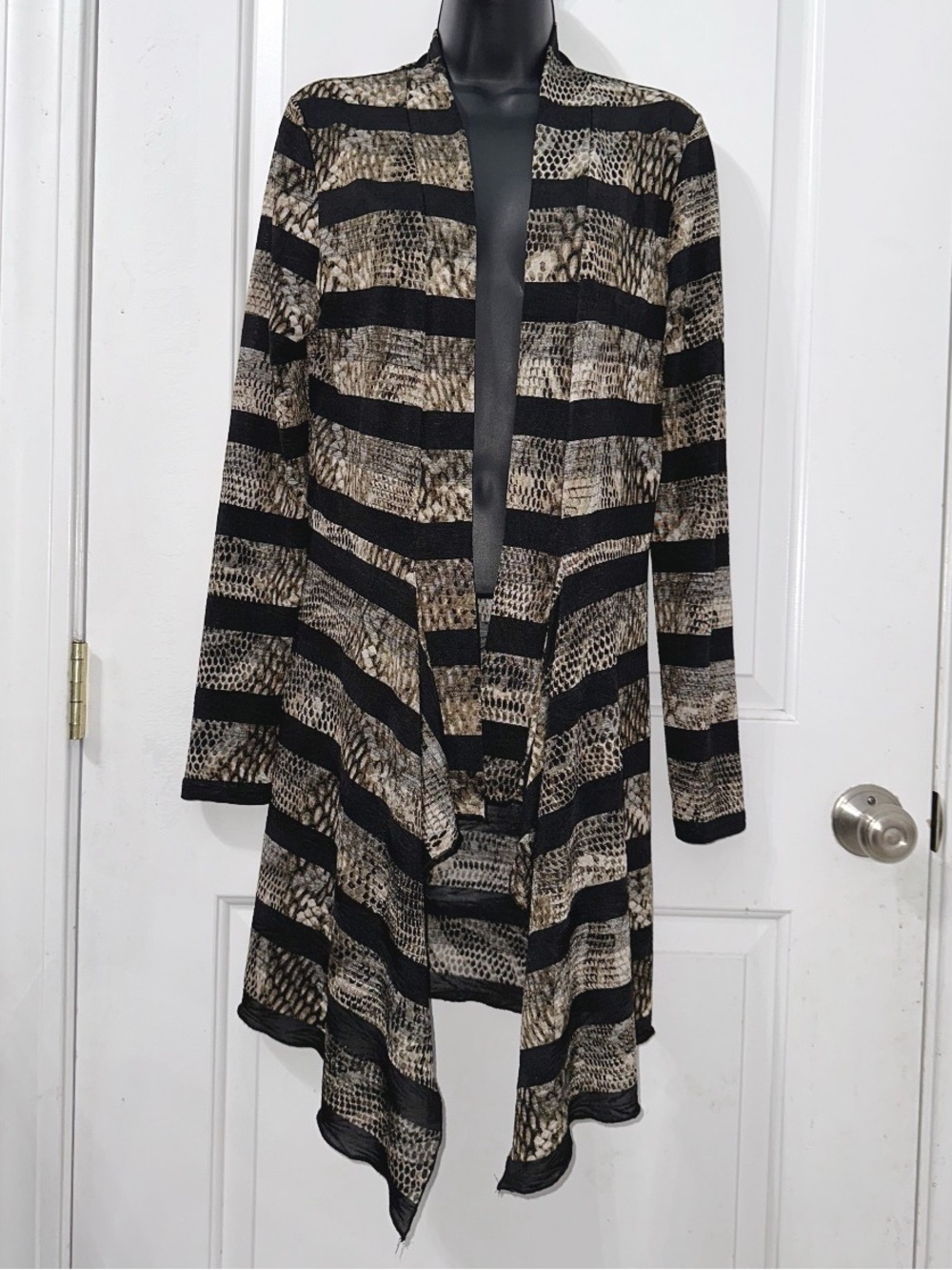 Joseph Ribkoff striped open-front cardigan featuring an animal print pattern